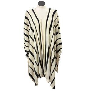 Torrid One Size Ruana Cardigan Sweater Ivory & Black Stripe Kimono Poncho Boho